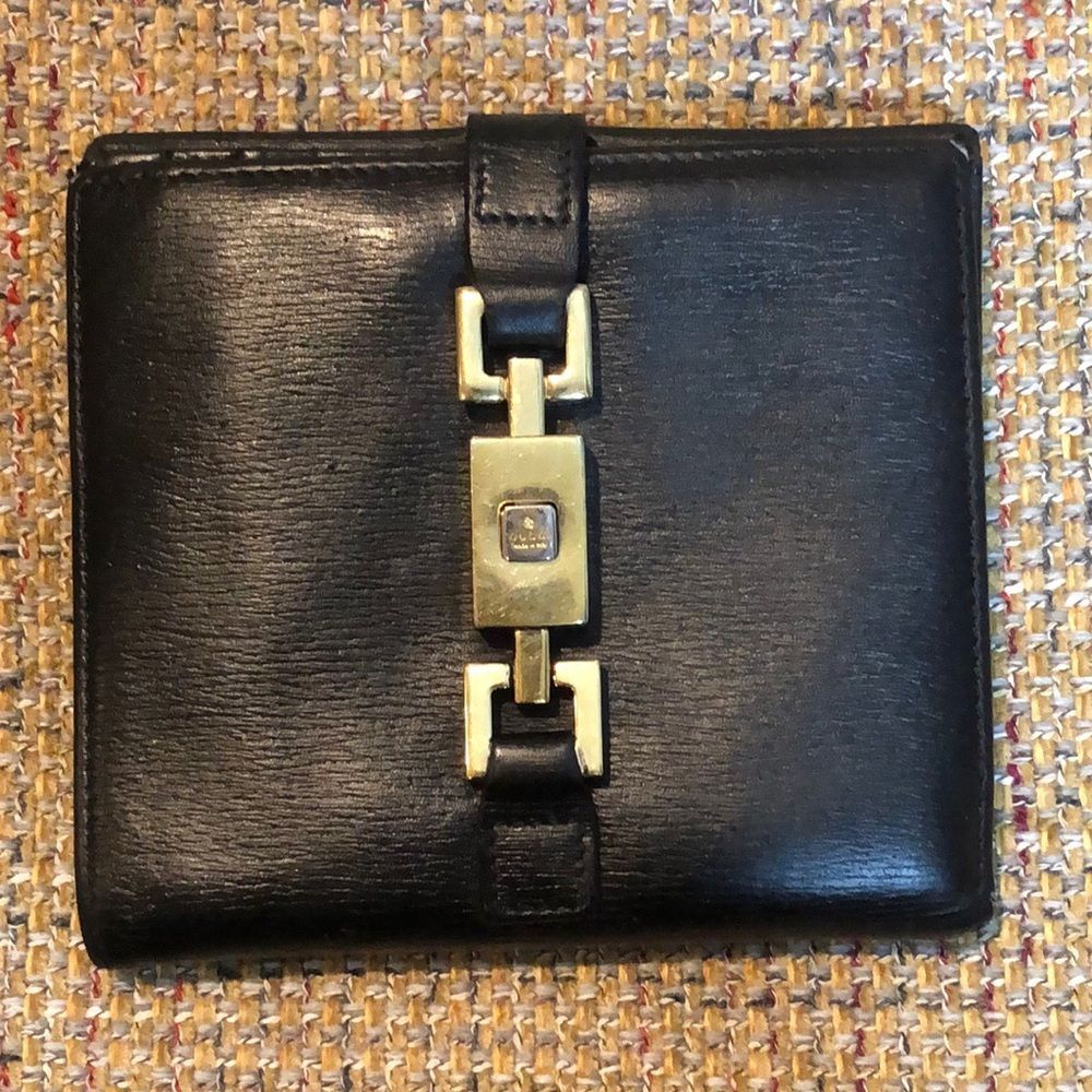 GUCCI Jackie Black Calfskin Leather Trifold Wallet Vintage
